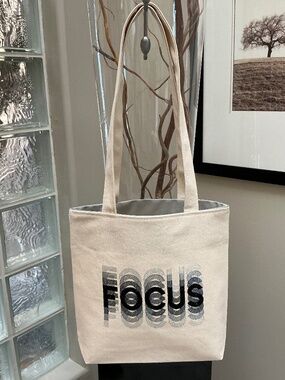 Custom Embroidered Tote Bag. FOCUS design. Made in Canada.